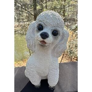 Vtg White Poodle 1984 San Diego Bandanna Resin Figurine Glass Eyes Cute! -S88